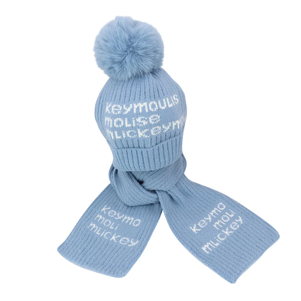 Детская шляпа детская шапочка для новорожденных мальчиков и девочек 2 шт. одежда для малышей теплое зимнее пальто для девочек, трикотаж, надписи Кепки шарф Утепленная одежда комплект детской одежды