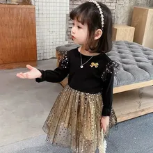  Kids Long Sleeve Mesh Lace Dresses for Girls Elegant Party Dress Birthday Dresses Children Winter 0 4 5 6  Year Clothing 