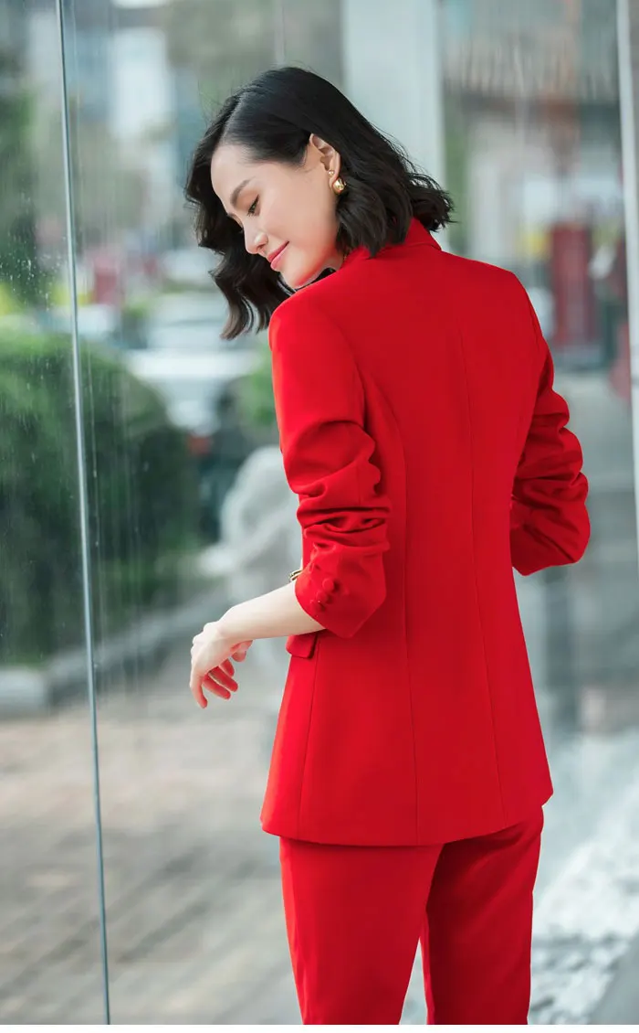 2019 новый офисный блейзер костюмы высокого качества OL женские брюки костюм блейзеры куртки с брюками комплект из двух предметов красный