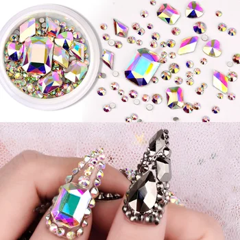 

1 Box Beautiful Nail Rhinestone Crystals Stones Strass AB Glass Jewelry Mixed Size Bling 3D Nail Art Decorations DIY Design