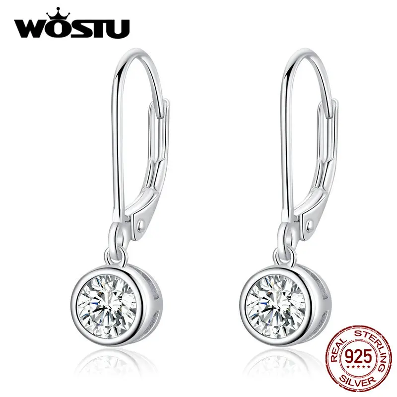WOSTU New Fashion 100% 925 Sterling Silver Exquisite Round Zircon Drop Earrings For Women Wedding Luxury Jewelry DXE747 | Украшения и