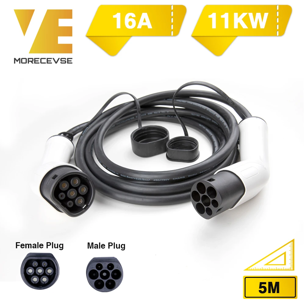 

Morec EV Charging Cable Plug 16A 11KW Three Phase for Electric Car Charger Station Type 2 Female to Male Plug, IEC 62196-2 5M