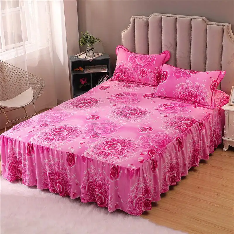 Flannel Fleece Ultra Soft Warm Bed Skirt with Elastic for Kids Adults Vintage style Leaves Flowers printed Bed sheet Pillowcases - Цвет: Color 1