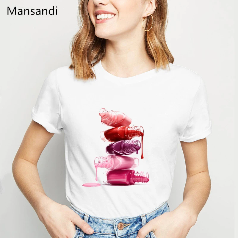 

watercolor red Nail Polish tshirt women clothes 2019 summer tops tee shirt femme vogue funny t shirts camiseta mujer streetwear