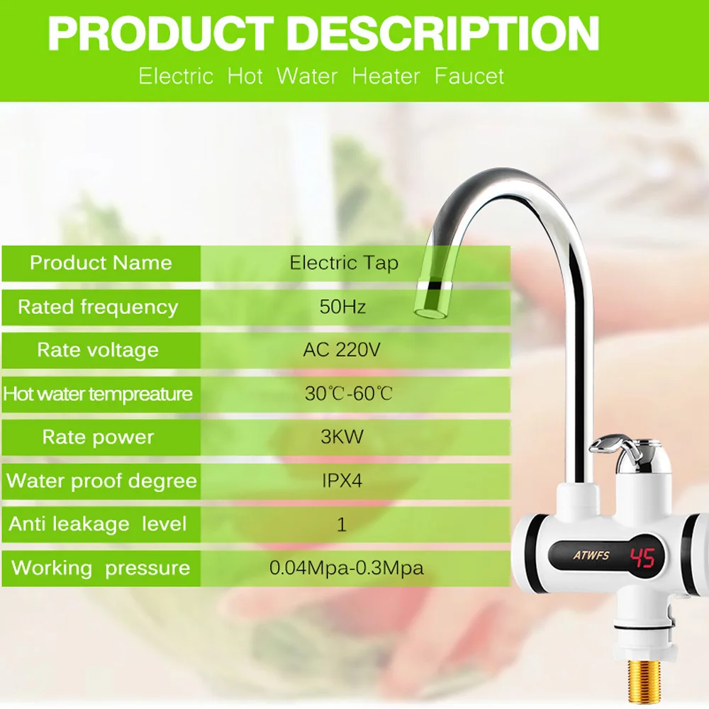 

3000W Electric faucet 220V Instant Heating Water Energy saving Plastic