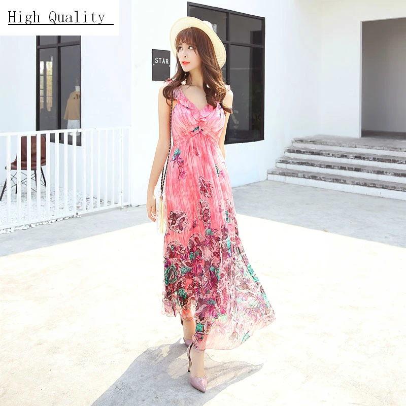 Echte Zijde Zomerjurk Vrouwen Lange Strand Jurk Boho Print Roze Jurken Sexy V-hals Jurken Vestidos Verano 2020 LWL1504 Echte Zijde Zomerjurk Vrouwen Lange Strand Jurk Boho Print Roze Jurken Sexy V-hals Jurken Vestidos Verano 2020 LWL1504