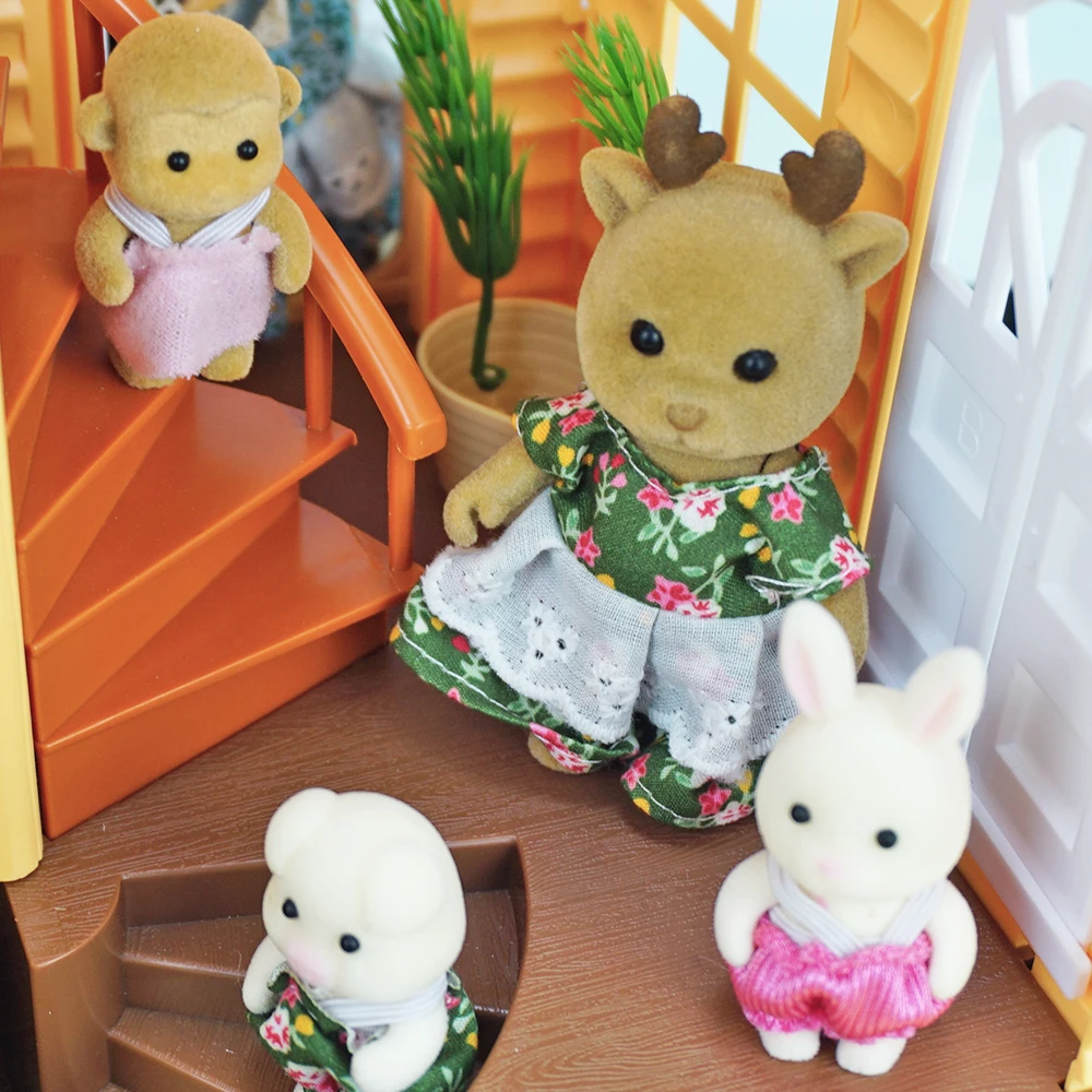 Dollhouse Furniture Kit Pretend Play House Toys DIY Country House Forest Lodge Villa Collocation Animal Family Toy For Girl Gift 4