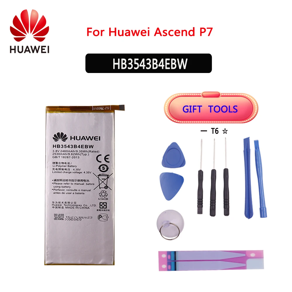 

Huawei Original Phone Battery HB3543B4EBW for Huawei Ascend P7 L07 L09 L00 L10 L05 L11 2460mAh Replacement Batteries +Tools