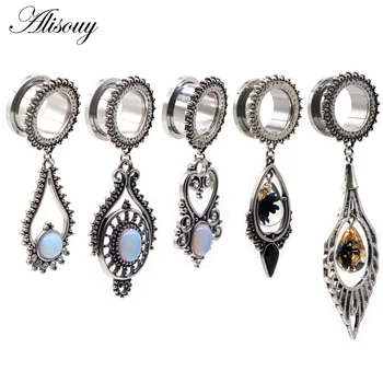 

Alisouy 2pcs Ear Tunnels Plugs Stainless Steel Teardrop Dangle Stone Ear Expander Piercing Body Jewelry Gift For Women 6mm-30mm