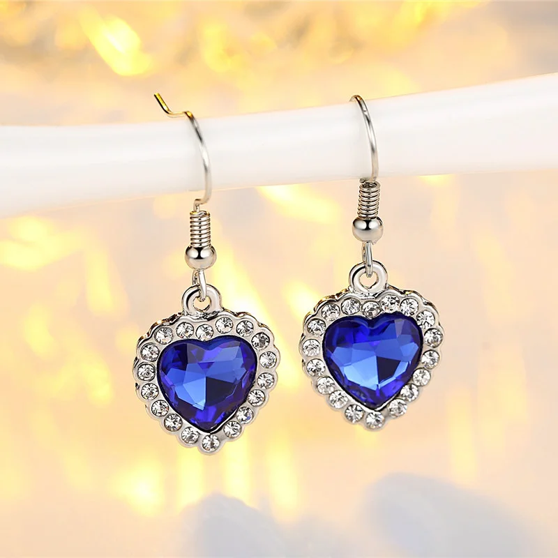 Jewelry Sets Jewelry Set Titanic Heart of Ocean Necklaces for Women Peach Heart Blue Crystal Zircon
