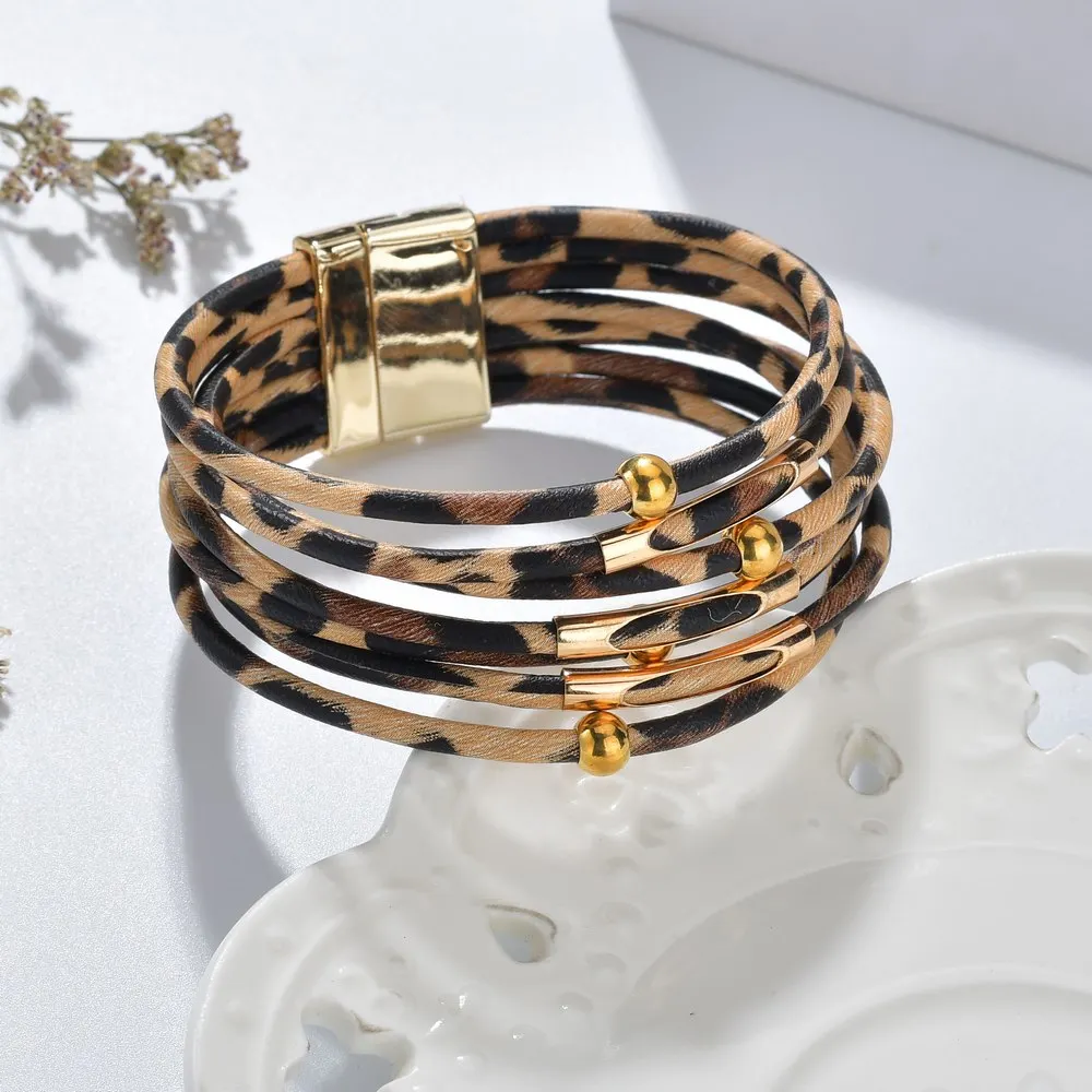MissCyCy Leopard кожаные браслеты для женщин модные браслеты и браслеты элегантный многослойный широкий браслет обруча ювелирные изделия