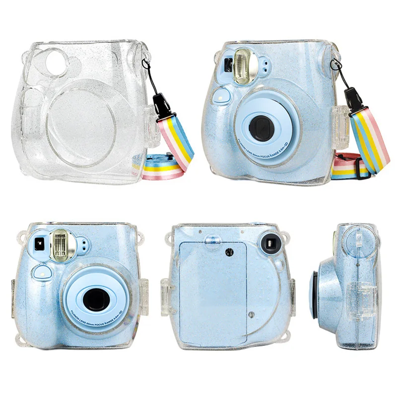 Блестящий Кристальный корпус для Fujifilm Instax Mini 7 S/7C чехол для камеры с красочным ремешком для мгновенного Mini7S/Mini 7C светильник
