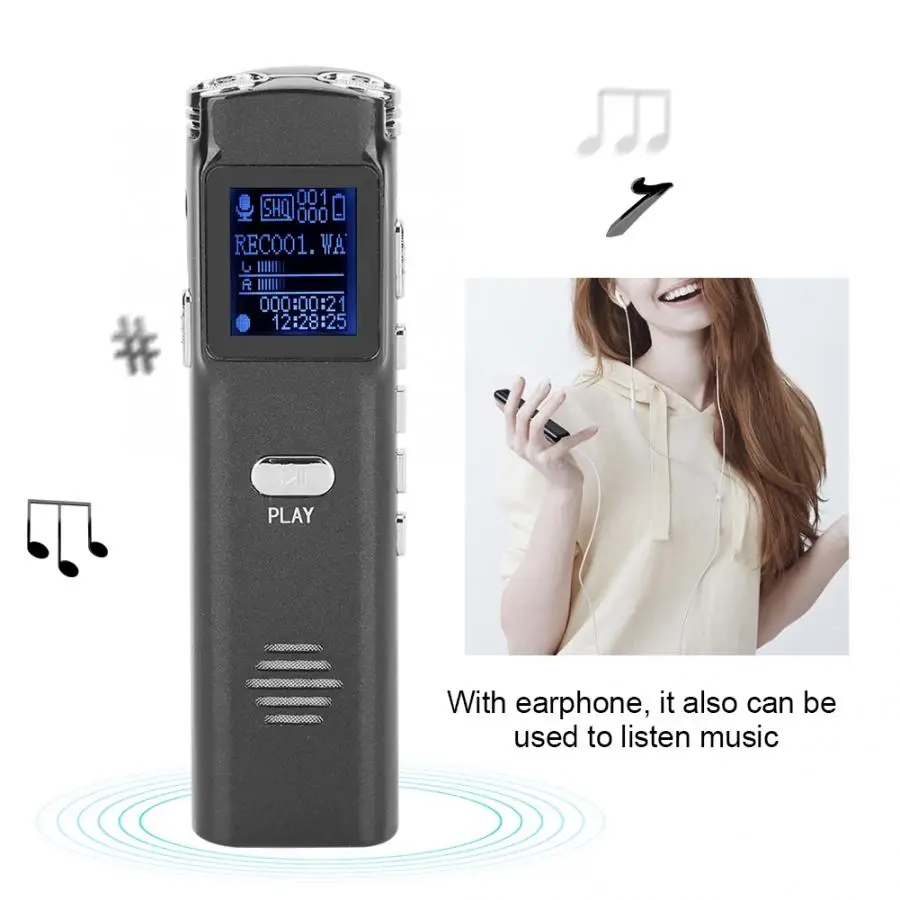 Портативный MP3 аудио рекордер 8 ГБ Цифровая запись голоса с наушниками поддержка