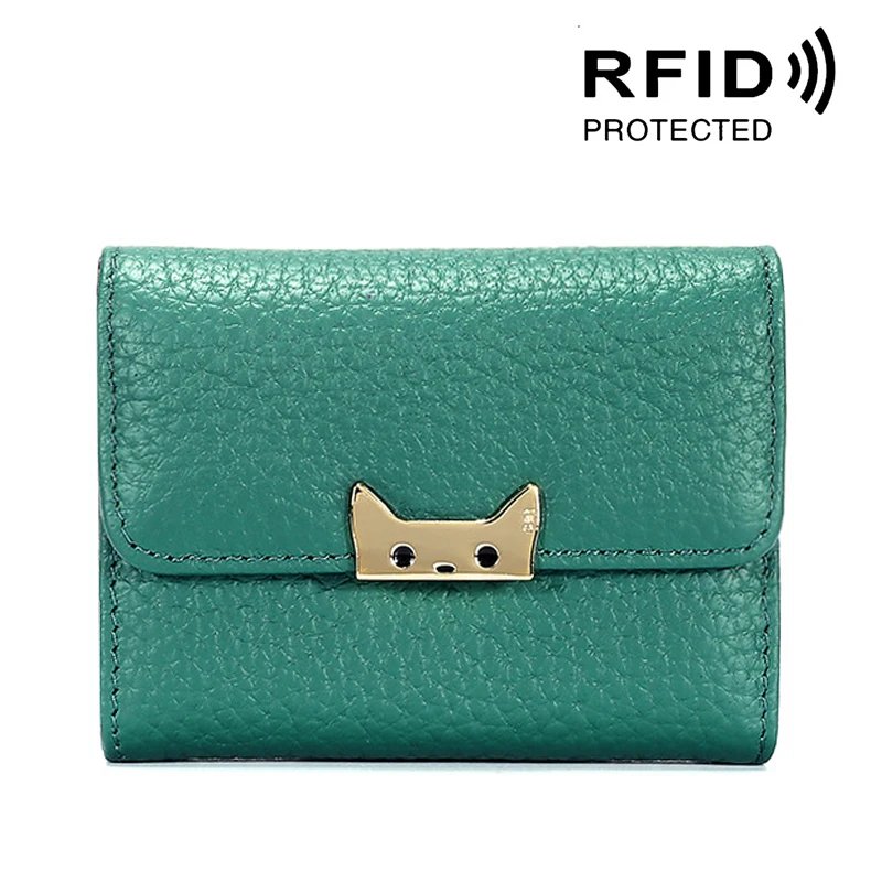 Зеленый Женские кошельки из натуральной кожи, многофункциональная rfid-сумка-клатч, короткий карман для монет, Ретро стиль, Женский держатель для карт для документов - Цвет: Зеленый