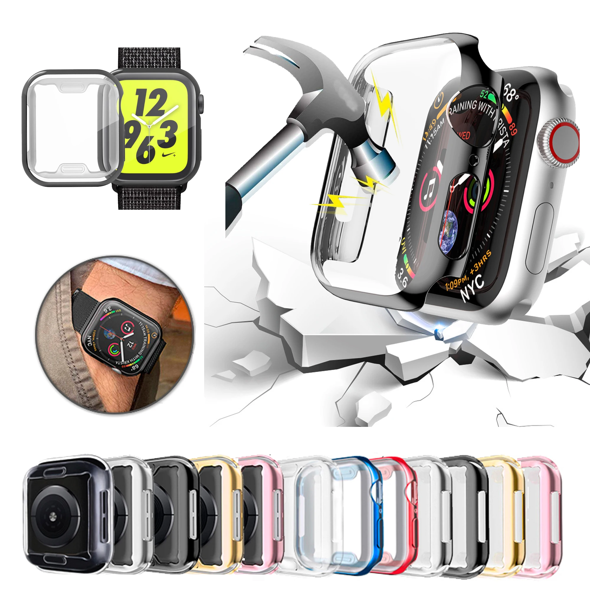 2020 чехол из ТПУ для Apple Watch 5 4 3 2 1 полностью мягкий защитный умных часов Iwatch 40 мм 44 38