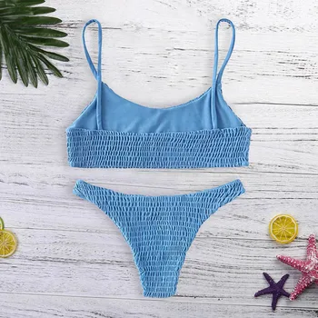 

Women's swimwear solid color knitted pleated swimsuit bikini suit sexy elastic band seaside 2020 new swimsuit купальник