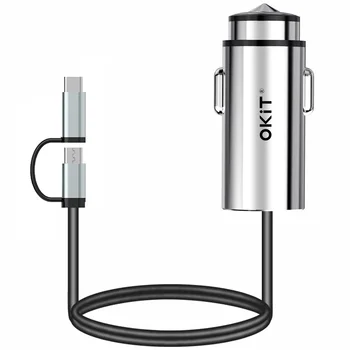 

OKIT C11 Car Charger All Metal Stainless Steel with Micro USB Type C Quick Charger Cable Full 2.4A Output for Samsung iPhone Mi