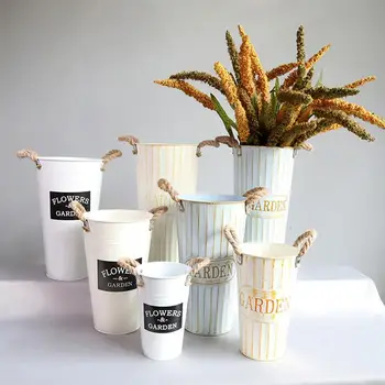 

2 Pcs Iron Vase Hemp Rope Handle Practical Simulation Disposable Cup Artistic Flowerpot Flower Container for Office Students