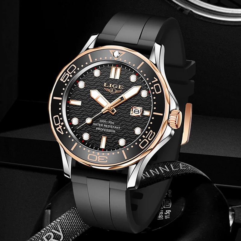 LIGE Quatrz Man Wristwatch SCasual port Men's Watch Top Brand Luxury Waterproof Silicone Clocks Male Relogio Masculino Hot Sale