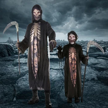 

Halloween Costume Skull Skeleton Demon Ghost Cosplay Costumes Adults Children Grim Reaper Carnival Masquerade Dress Robes DN4282