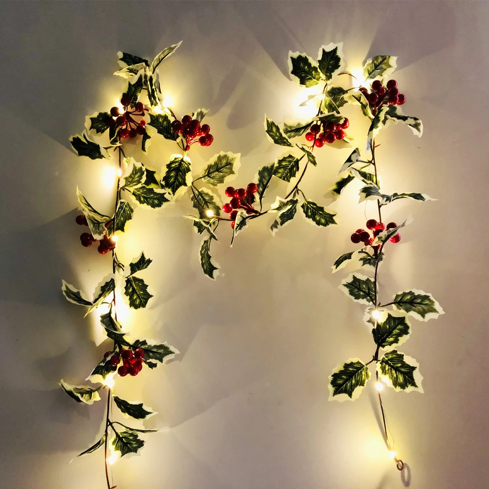 

2M 20 LED String Artificial Red Holly Berry Christmas Decoration Window Garden Christmas Copper Silk Light 20
