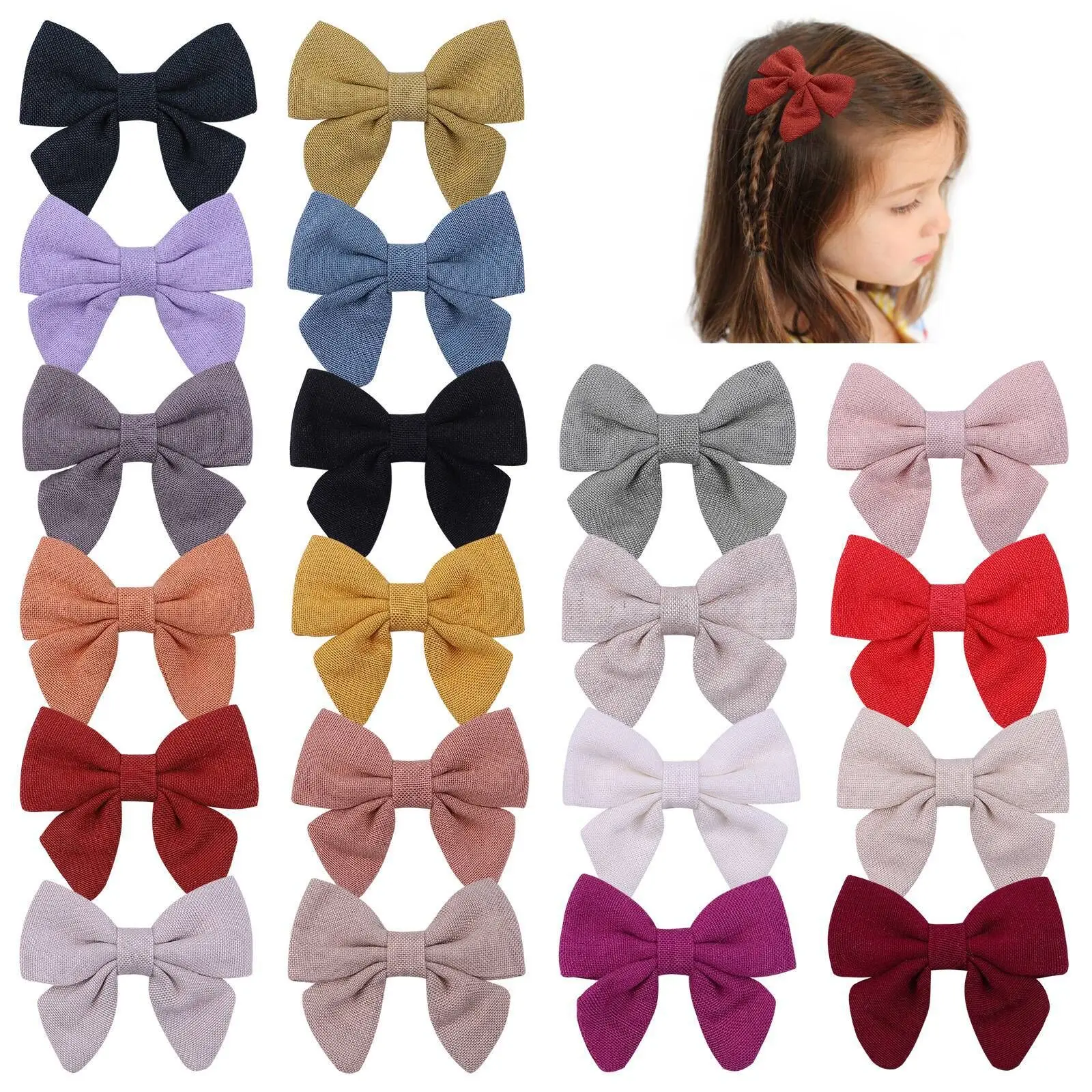 40pc/lot 2.2inch Baby Girls Cotton Bows Hair Clips Kids Solid Bow Hairpin Children Girls Covered Safe Barrette Hair Accessories