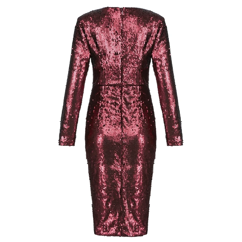 Bqueen, новинка, Vestidos, женское платье с длинным рукавом, v-образным вырезом, тонкое, с блестками, Драпированное, вечерние, сексуальные, с высоким разрезом, облегающее платье