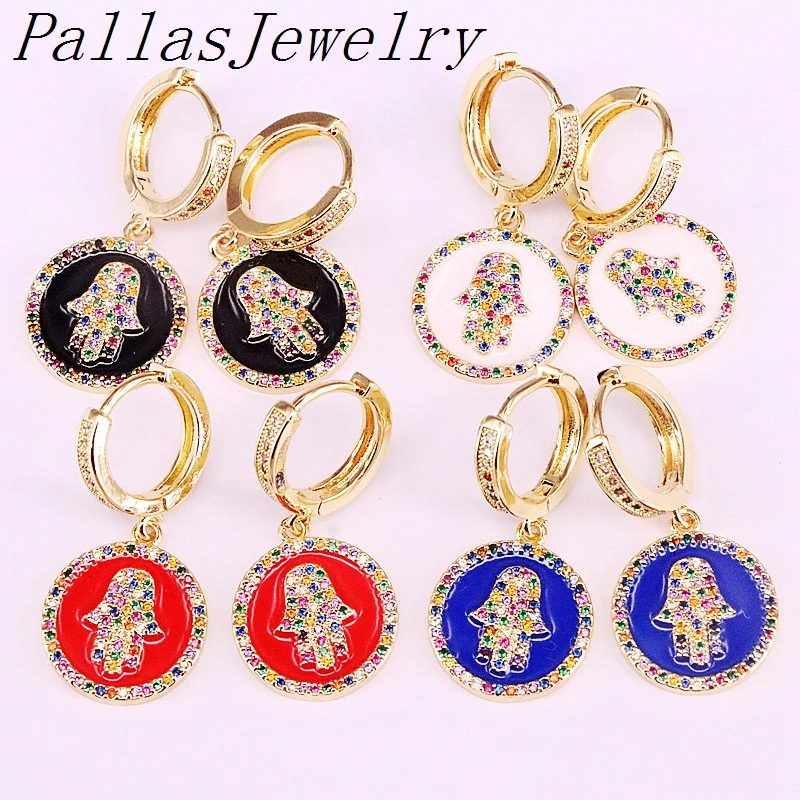 

5Pairs, Charms NEW fashion Mix Color hamsa hand zircon enamel Dangling Earrings For Women