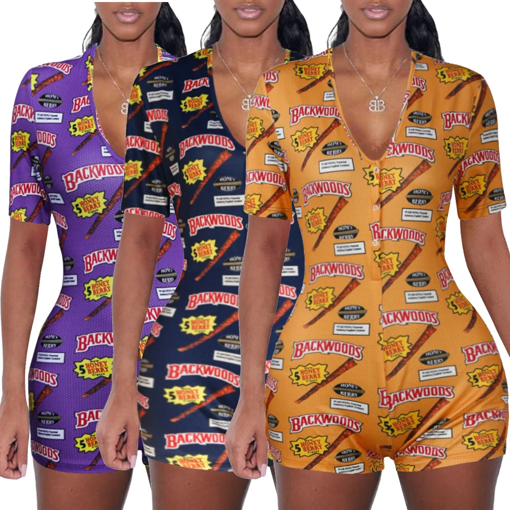 Mono Sexy con escote en V profundo para mujer, pantalones cortos, ropa de casa de manga larga Floral, Conjunto de pijama de una pieza, trajes