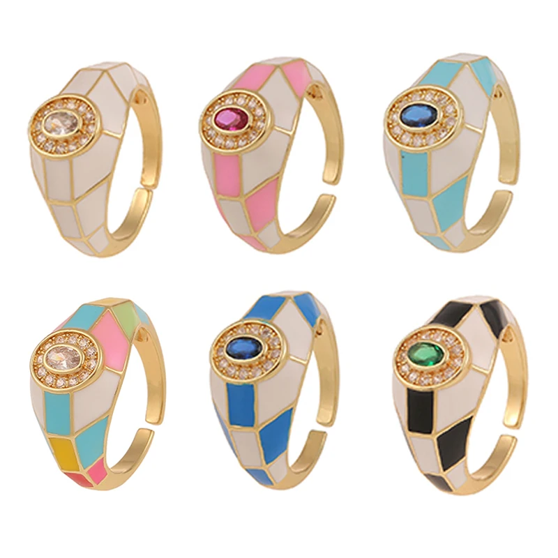 Y2K Fashion Trend Color Enamel Stitching Open Ring Dainty All-match Contrast Finger For Women Girls Geometric Jewelry Gifts | Украшения и