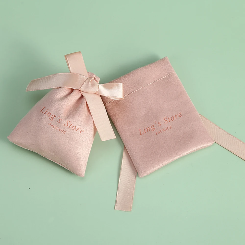 Flannel Jewelry Bags Personalized Logo Size Velvet Drawstring Packaging with Silk Earrings Soap Organizer Pouches Wedding Favor