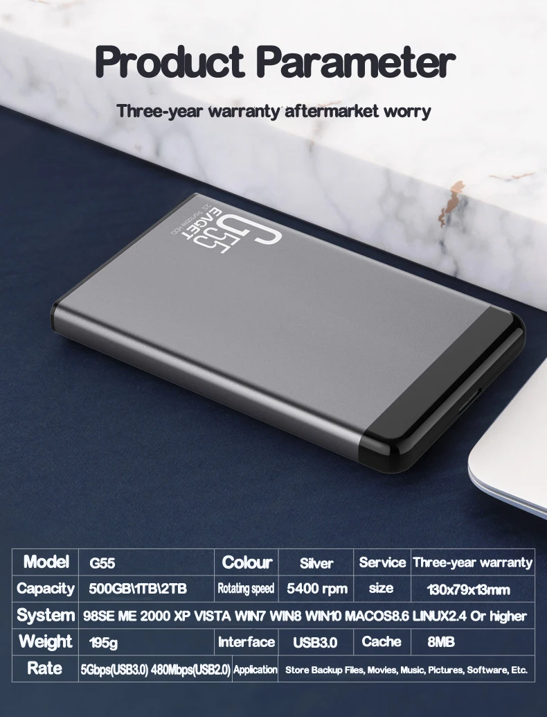 Disco Móvel de Transferência de Alta Velocidade Eaget Unidade Externa Hdd de Alta Definição Adequado para Computadores Notebook 500gb 1tb 2tb Usb 3.0 - Imagem 4