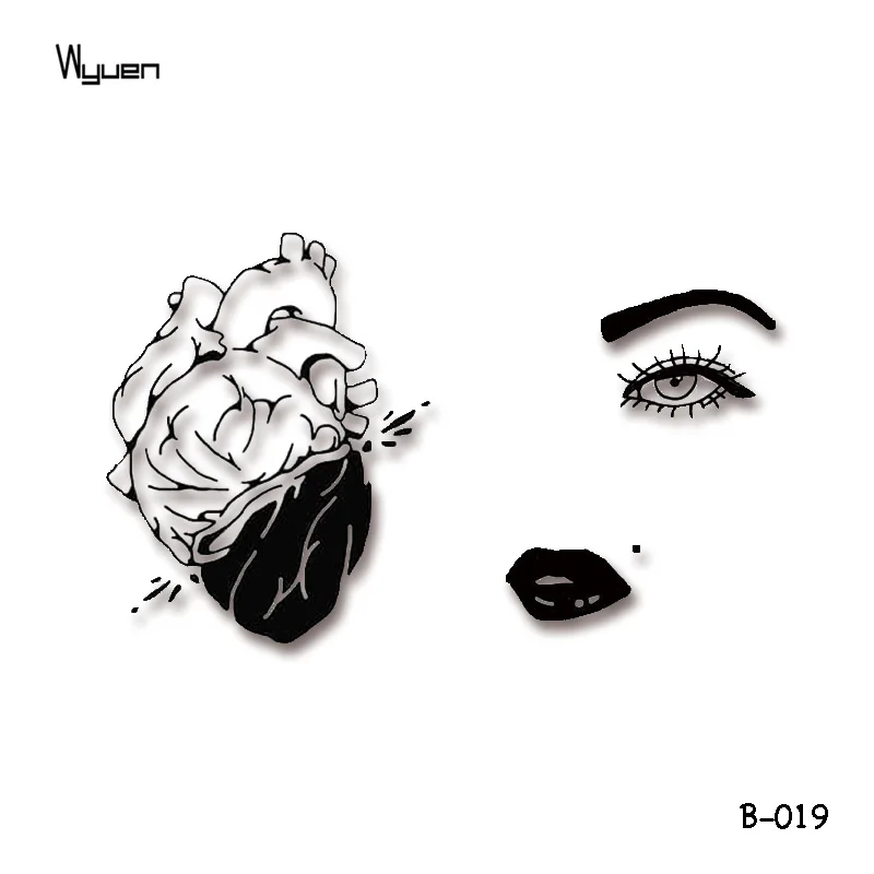 Wyuen, сексуальные женские временные тату-наклейки для тела, глаз, рта, сердца, для взрослых, боди-арт, водонепроницаемые поддельные татуировки, тату, B-019