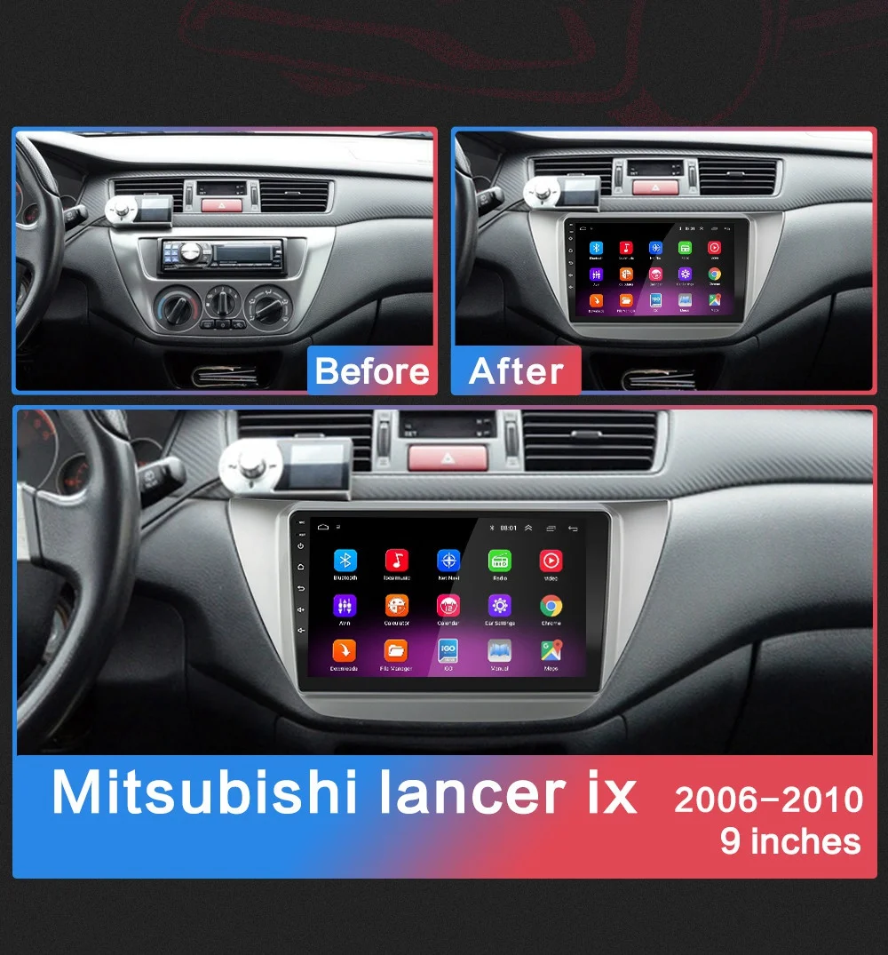 Android 8.1GO 9 дюймов 2Din автомобильный Радио Стерео gps навигатор плеер для Mitsubishi Lancer ix2006-2010 стерео WiFi ips плеер