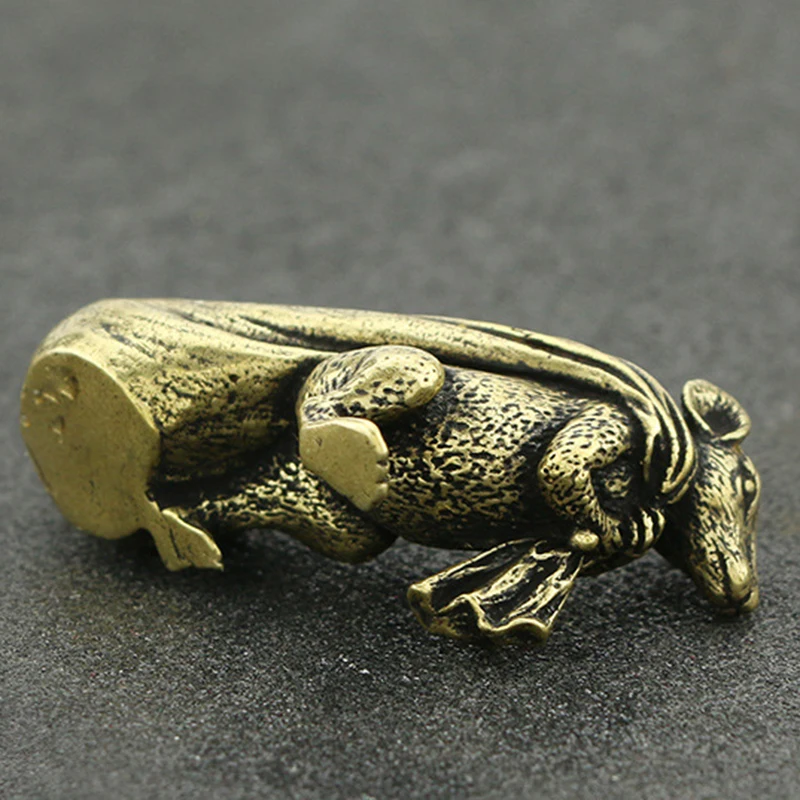  1X Copper Brass Mouse Rat Money Bag Chinese Style Ornament Small Statue Figurine Miniature Home Off