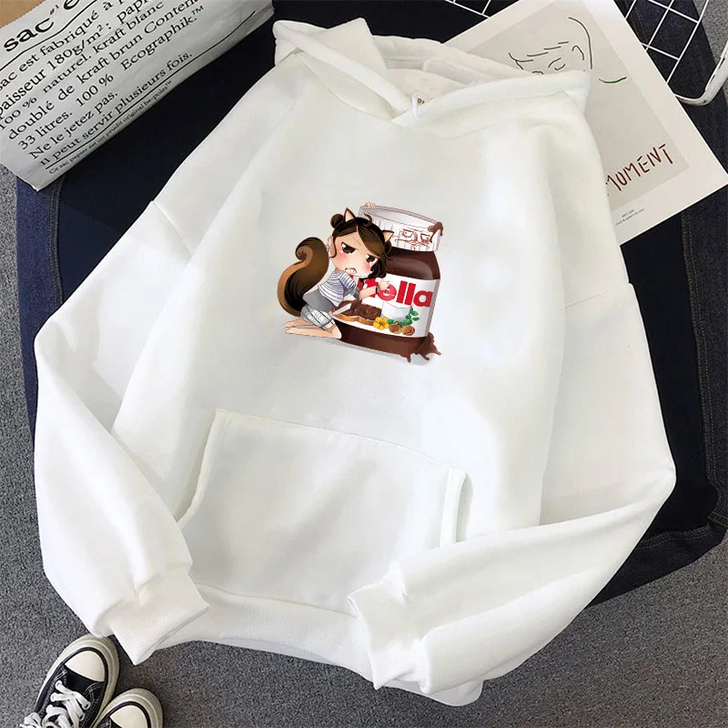 

Autumn and Winter Harajuku Sweatshirt Nutella Kawaii Print Oversized Hooded Pullover Tops Plus Velvet Women's Casual Hoodies