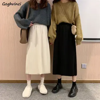 

Women Side-slit Skirts Mid-calf Elastic High Waist Straight Solid Stretchy Skirt Korean Style Simple Trendy Elegant Streetwear