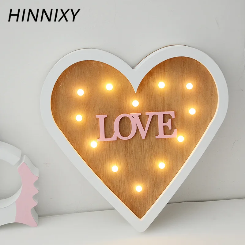 

Hinnixy Wooden Love LED Night Light Heart Shape With LOVE Letter Babyroom Decoration Bedside Lamp Wall Hanging Light Fixtures