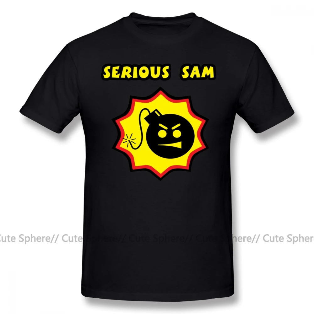 Футболка Serious Sam, Реплика, футболка, 100 хлопок, летняя мужская футболка, милая ХХХ футболка с коротким рукавом и принтом - Цвет: Black