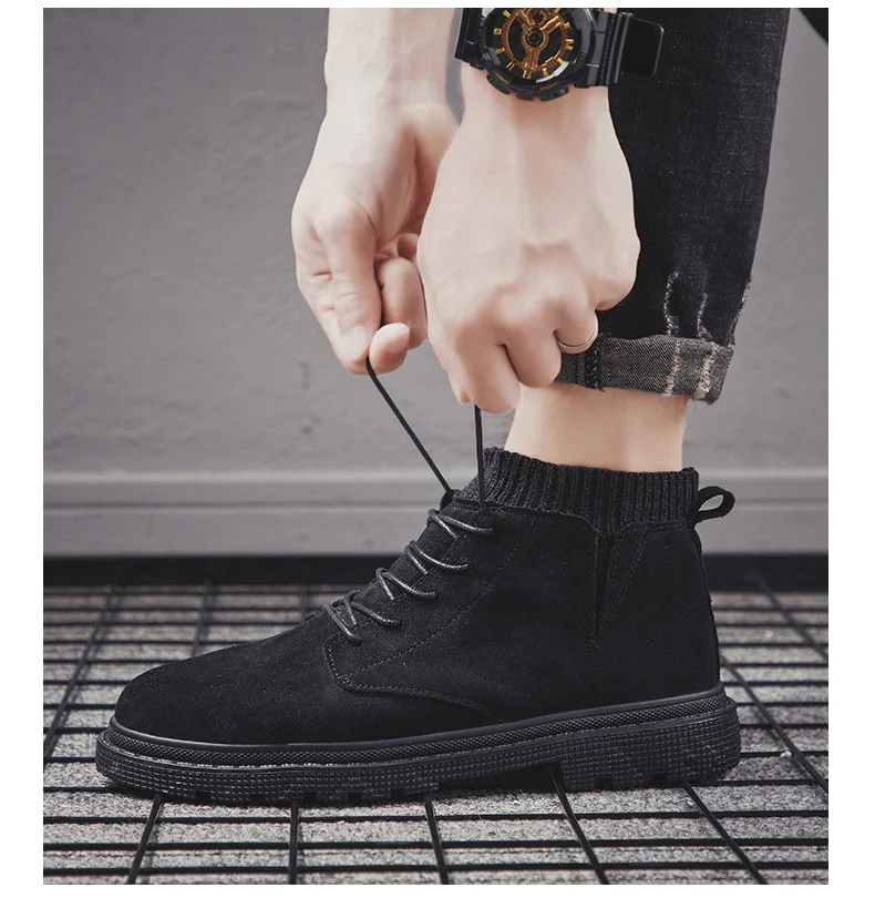 Безопасная обувь модные зимние мужские ботинки высокого качества теплые рабочие ботинки мужские ботинки-дезерты на шнуровке обувь с высоким берцем с круглым носком