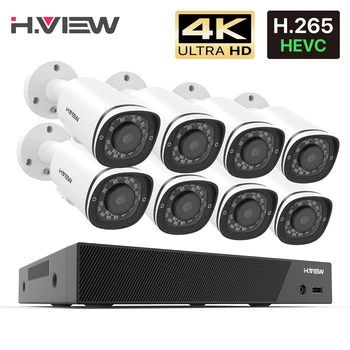 

H.View 8ch 4K Poe Nvr Video Surveillance kit H.265 cctv Security System 8MP Outdoor Waterproof Audio Record poe ip Camera Set