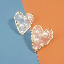 Модные Акриловые серьги-гвоздики в форме сердца для женщин, серьги с искусственным жемчугом, большие ювелирные изделия для свадебной вечеринки, новинка, UKMOC