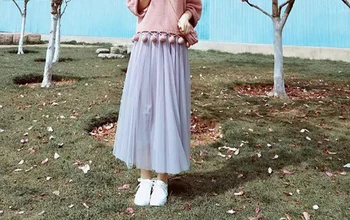 

2020 Vintage Skirts Womens Elastic High Waist Tulle Mesh Skirt Long Pleated Tutu Skirt Female