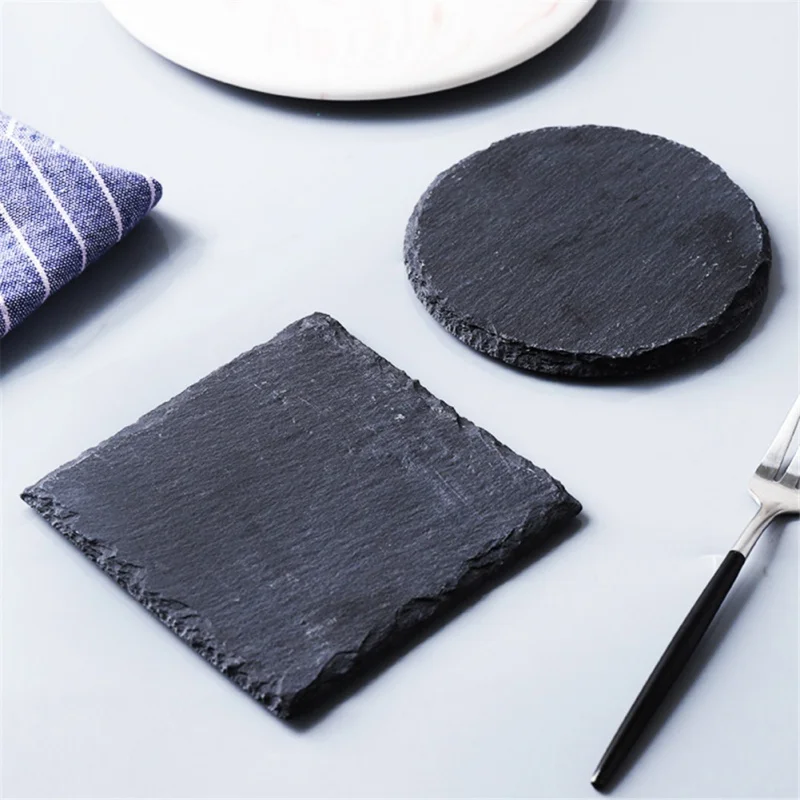 Natural Black Square Stone Slate Dishes Coaster Solid Sushi Steak Barbecue Plate Cheese Pizza Dessert Cake Fruit Dish Tray dining dish