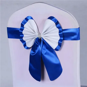 

10/50/100pcs Blue/Red/Silver/Gold 13 Color Sash Elastic Bow Tie Chair Sashes Band For Wedding Party Birthday Banquet Decoration
