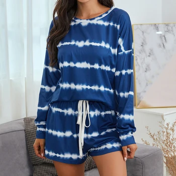 

Summer Knitted Cotton Striped Pajamas Set Women Pyjamas Sleepwear Nightwear Pijama Mujer Plus Size Short Pants Homewear
