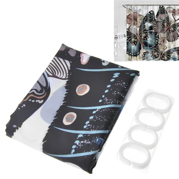

Anti-mold shower curtain with 12 hooks for home decoration butterfly waterproof