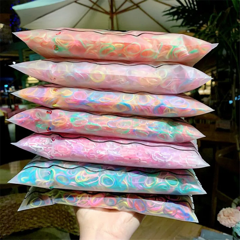 1000 шт упакованные сумки для девочек цветные маленькие одноразовые резиновые резинки с завязками конский хвост держатель эластичные резинки для волос модные аксессуары для волос