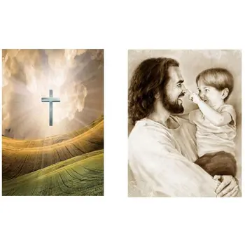 

2 Set DIY Diamond Embroidery Cross Full Square Rhinestone Diamond Painting Cross Christian Religion Scenic & Jesus Boy