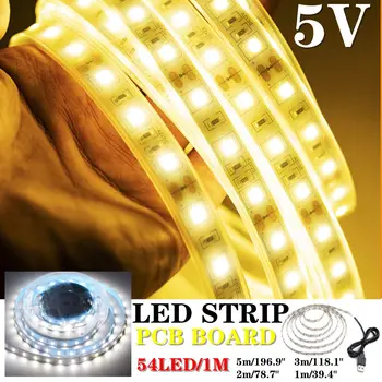 

54 LEDs/M LED Strip Waterproof Flexible Lights Warm White LED Light SMD2835 5V LED Lighting Strings Decoration Light 5m 3m 2m 1m